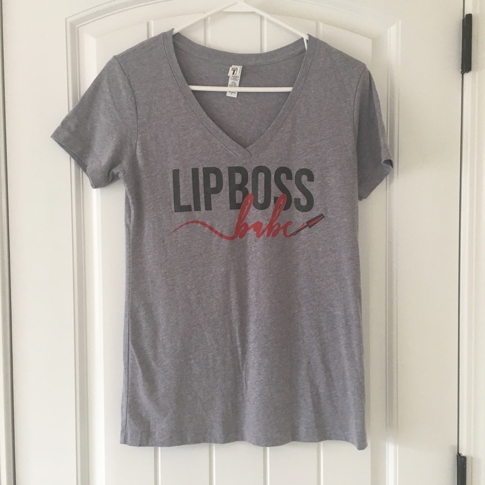 Next Level Lip Boss Babe Gray V Neck Tee Large